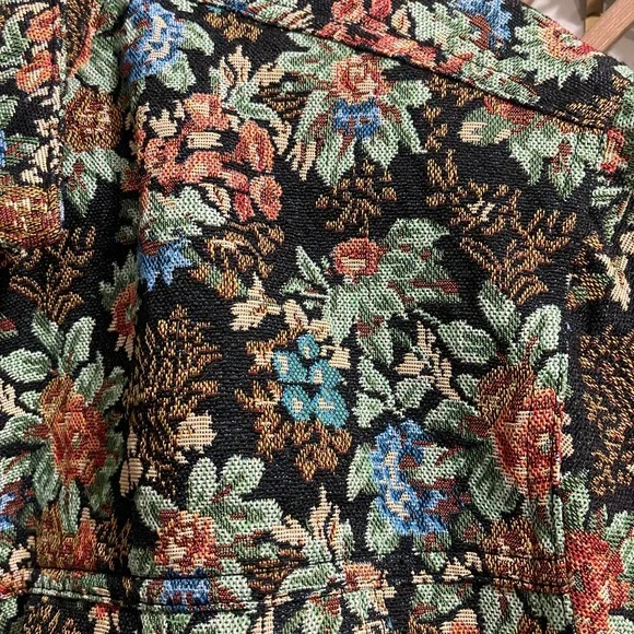 🏷️ BNWT Nova Men Tapestry Trucker Jacket Black Floral Brocade Snap Buttons Sz L - Picture 3 of 12